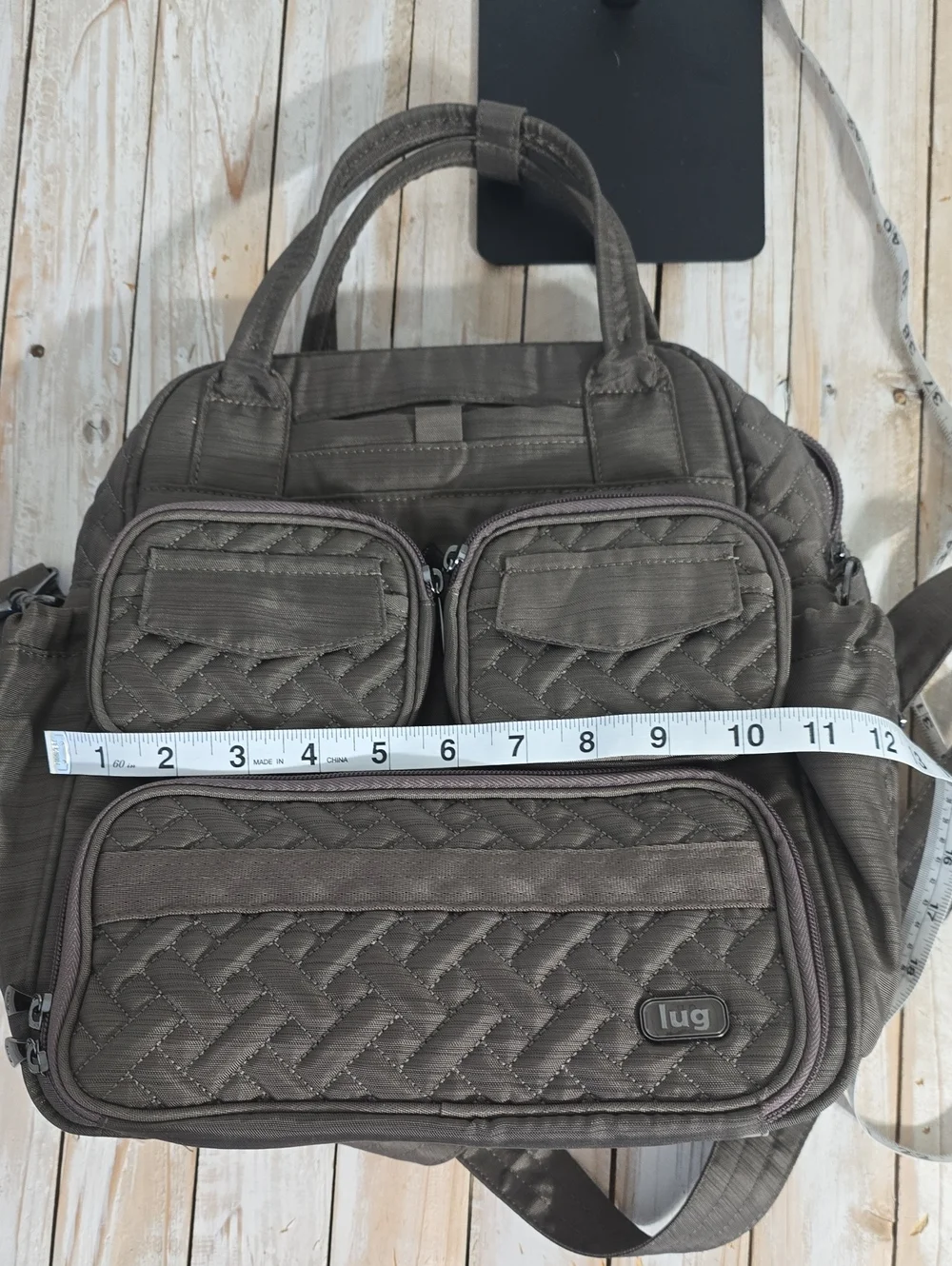 Lug Mini Puddle Jumper Convertible Crossbody Tote Bag Brushed Walnut Quilted
